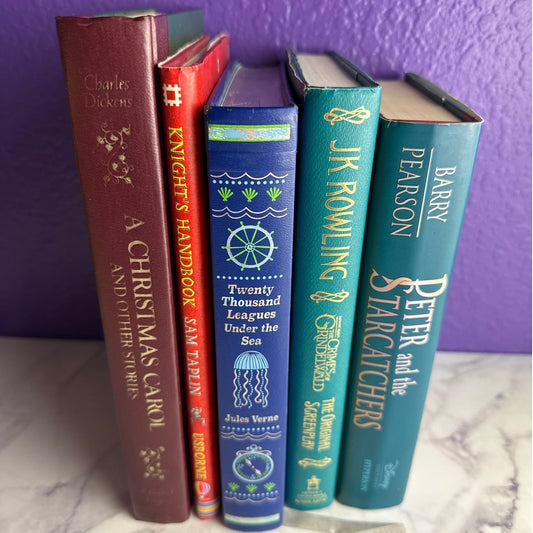 Hardcover Book Lot of 5 Fantasy Sci-Fi Classics Peter Pan Verne Dickens Knights - Lane Creatives