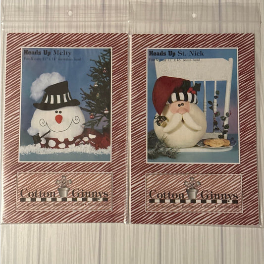 Cotton Ginny's Craft Patterns Lot of 3 Snowman Santa Elf Heads Up Melty St Nick - Lane Creatives