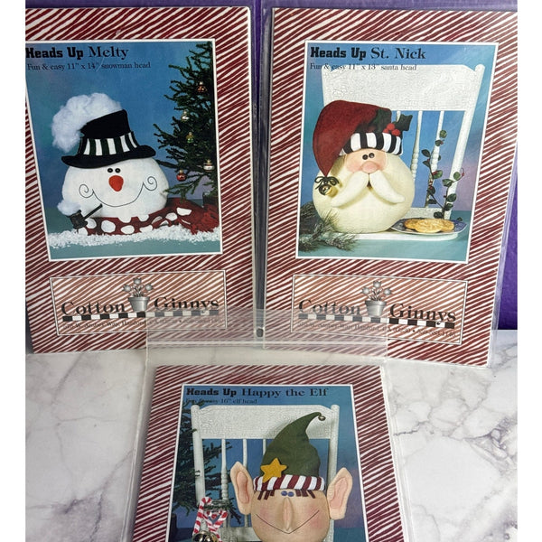 Cotton Ginny's Craft Patterns Lot of 3 Snowman Santa Elf Heads Up Melty St Nick - Lane Creatives