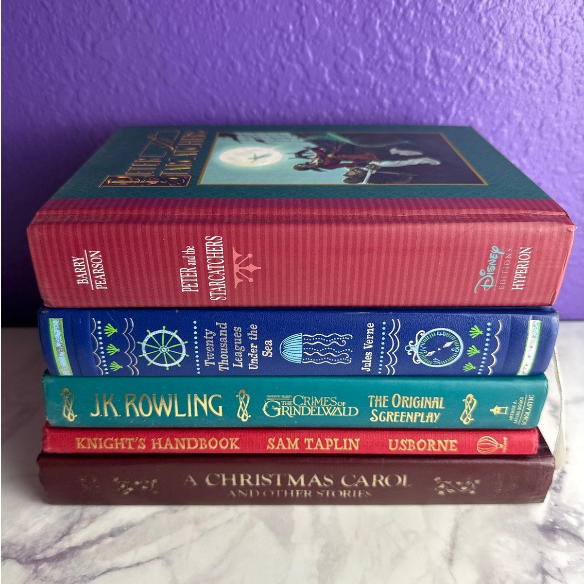 Hardcover Book Lot of 5 Fantasy Sci-Fi Classics Peter Pan Verne Dickens Knights