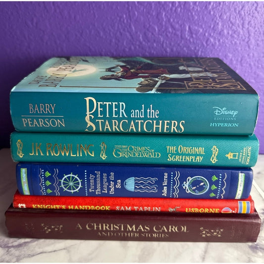 Hardcover Book Lot of 5 Fantasy Sci-Fi Classics Peter Pan Verne Dickens Knights - Lane Creatives